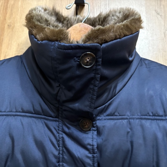 Lands' End Plus Sz 2X 20W- 22W Navy Blue Down Coat Faux Fur Collar Warm - Picture 3 of 13
